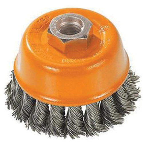Knot-Twisted Wire Cup Brush, 3" Dia. x M10x1.25 Arbor Duraquip Inc