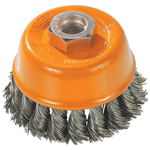 Knot-Twisted Wire Cup Brush, 3" Dia. x M10x1.5 Arbor Duraquip Inc