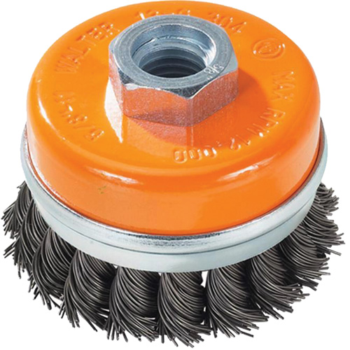 Knot-Twisted Wire Cup Brush with Ring, 3" Dia. x 5/8"-11 Arbor Duraquip Inc