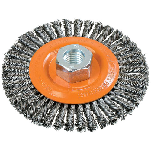 Stringer Bead Knotted Wire Brush, 4-1/2" Dia., 0.02" Fill, 5/8"-11 Arbor, Steel Duraquip Inc