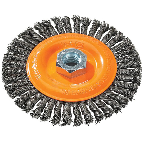 Stringer Bead Knotted Wire Brush, 5" Dia., 0.02" Fill, 5/8"-11 Arbor, Steel Duraquip Inc