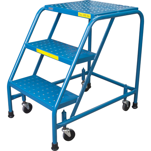 Rolling Step Ladder, 3 Steps, 18" Step Width, 28" Platform Height, Steel Duraquip Inc