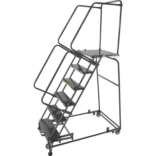 Weight Actuated Lockstep Rolling Ladders, 6 Steps, 24" Step Width, 60" Platform Height, Steel Duraquip Inc