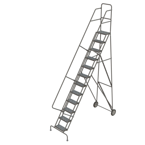Steel Rolling Ladder, 12 Steps, 16" Step Width, 120" Platform Height, Steel Duraquip Inc