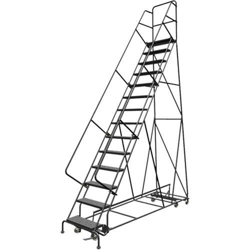 All Directional Rolling Ladder, 14 Steps, 24" Step Width, 140" Platform Height, Steel Duraquip Inc