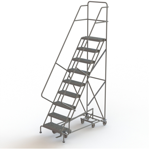 All Directional Rolling Ladder, 9 Steps, 24" Step Width, 90" Platform Height, Steel Duraquip Inc