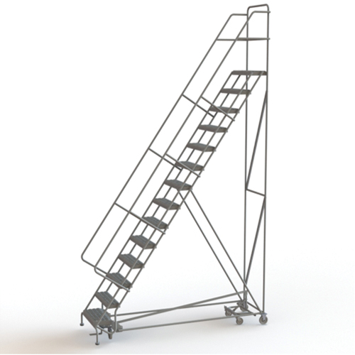 All Directional Rolling Ladder, 14 Steps, 24" Step Width, 140" Platform Height, Steel Duraquip Inc