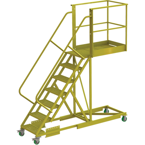 Cantilever Rolling Ladder, Supported, 7 Steps, 40" Platform Depth, 70" Platform Height Duraquip Inc