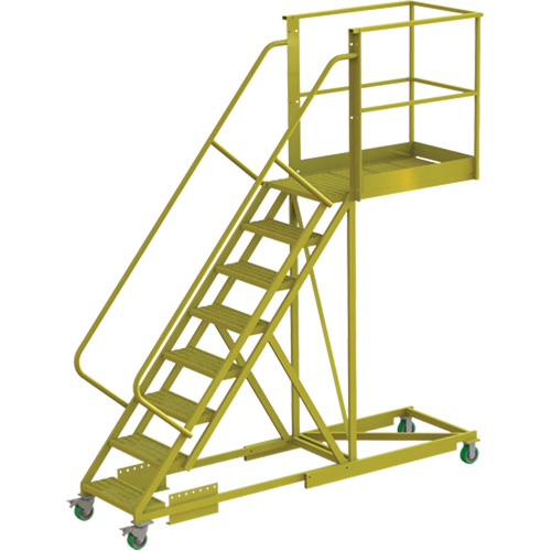 Cantilever Rolling Ladder, Supported, 8 Steps, 40" Platform Depth, 80" Platform Height Duraquip Inc