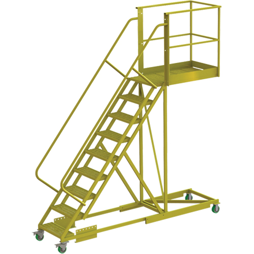 Cantilever Rolling Ladder, Supported, 9 Steps, 40" Platform Depth, 90" Platform Height Duraquip Inc