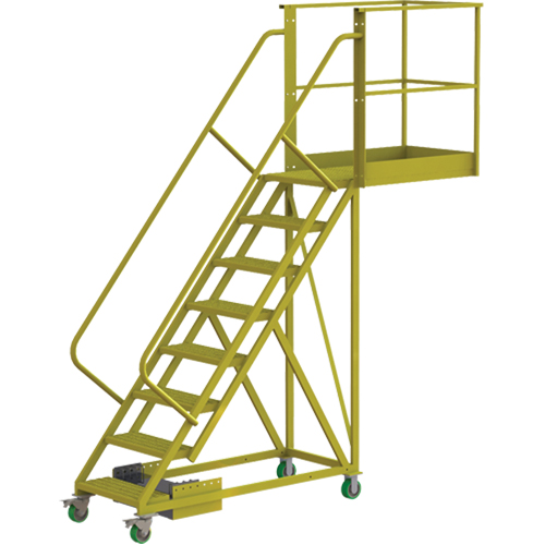 Cantilever Rolling Ladder, Unsupported, 8 Steps, 40" Platform Depth, 80" Platform Height Duraquip Inc