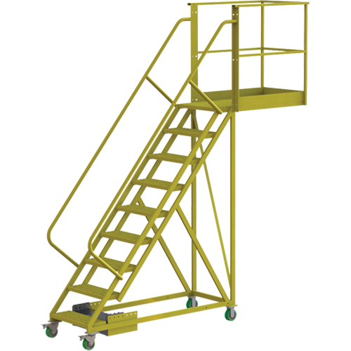Cantilever Rolling Ladder, Unsupported, 9 Steps, 40" Platform Depth, 90" Platform Height Duraquip Inc