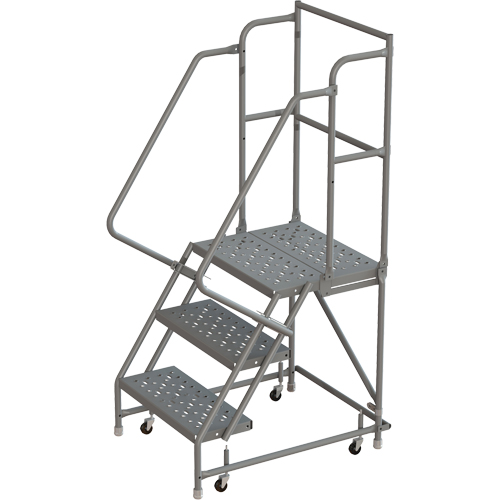 Escabeaux roulants &agrave; dessus profond, 3 marches, Largeur de la marche 16", Hauteur de la plateforme 30", Acier Duraquip Inc