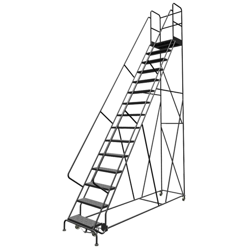 Escabeaux roulants &agrave; dessus profond, 16 marches, Largeur de la marche 24", Hauteur de la plateforme 160", Acier Duraquip Inc