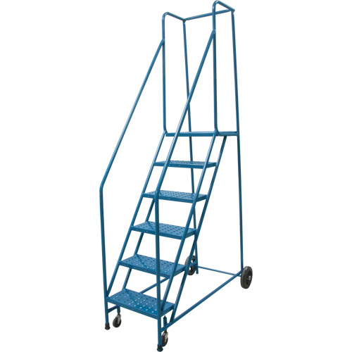 Rolling Step Ladder, 6 Steps, 18" Step Width, 55" Platform Height, Steel Duraquip Inc