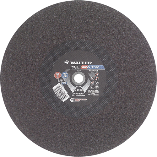 Ripcut Stainless Steel & Steel Cut-Off Wheel for Stationary Saws, 20" x 3/16", 1" Arbor, Type 1, Aluminum Oxide, 3000 RPM Duraquip Inc