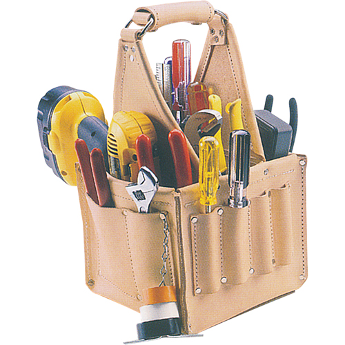 Porte-outils pour &eacute;lectricien et travaux d'entretien, Cuir, 17 pochettes, Beige Duraquip Inc