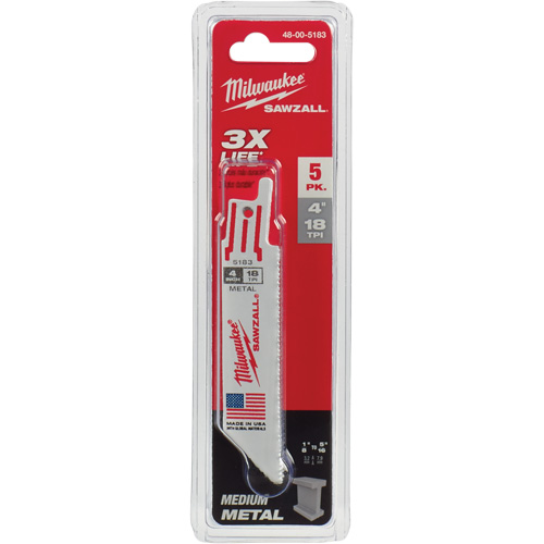 Lame de scie alternative Sawzall, Bim&eacute;tal, 18 Dents par pouce, 4" lo x 3/4" la Duraquip Inc