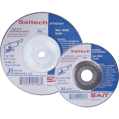 Meule Saitech Ultimate Performance, 4" x 1/4", Arbre 3/8", Oxyde d'aluminium, Type 27 Duraquip Inc