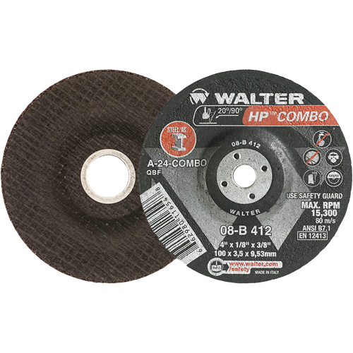 Meule combin&eacute;e HP Combo &agrave; moyeu d&eacute;port&eacute;, 4" x 1/8", Arbre de 3/8", Type 27 Duraquip Inc