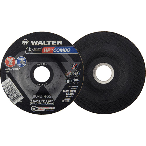 HP Combo Depressed Center Combination Wheel, 4-1/2" x 1/8", 7/8" Arbor, Type 27 Duraquip Inc