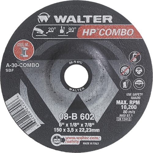 HP Combo Depressed Center Combination Wheel, 6" x 1/8", 7/8" Arbor, Type 27 Duraquip Inc
