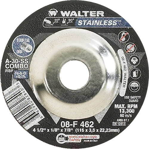 Depressed Centre Grinding Wheels - Stainless Type 27, 4-1/2" x 1/8", 7/8" Arbor, Type 27 Duraquip Inc