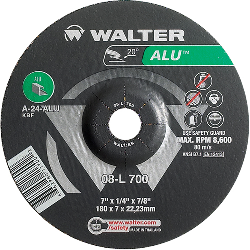 Aluminium Depressed Centre Grinding Wheels, 7" x 1/4", 7/8" Arbor, Type 27 Duraquip Inc