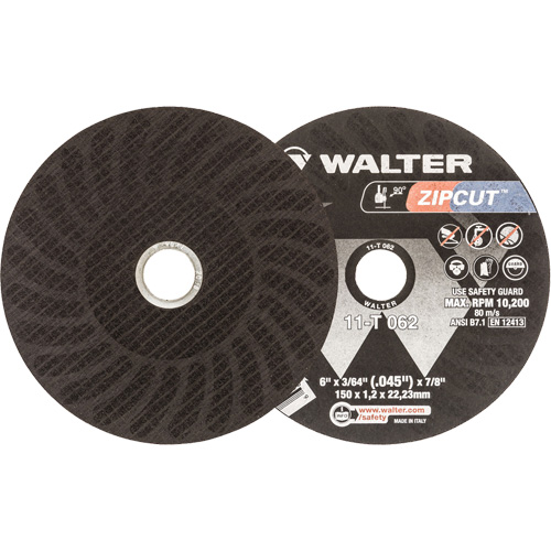 Zipcut Reinforced Cut-Off Wheel, 6" x 3/64", 7/8" Arbor, Type 1, Aluminum Oxide, 10200 RPM Duraquip Inc