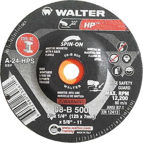 Meule HP vissable, 5" x 1/4", Arbre de 5/8"-11, Type 27S Duraquip Inc