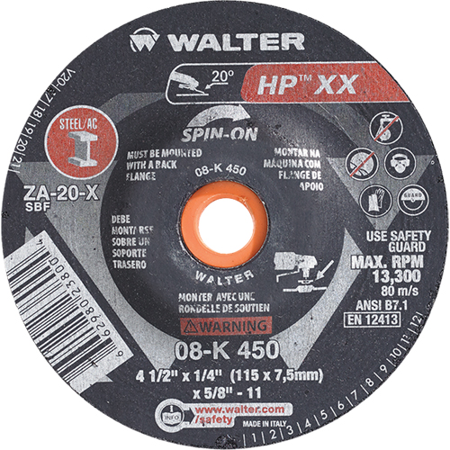 Double-X Depressed Centre Grinding Wheel, 4-1/2" x 1/4", 5/8"-11 Arbor, Type 27S Duraquip Inc