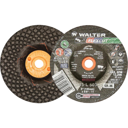 Flexcut Depressed Centre Grinding Wheels, 5", 36 Grit, Aluminum Oxide, 5/8"-11, 12200 RPM, Type 29 Duraquip Inc
