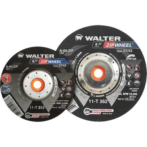 Meules &agrave; tronçonner renforc&eacute;es Zipcut vissables pour scies circulaires, 5" x 7/8", Arbre de 5/8"-11, Type 27, Oxyde d'aluminium, 12 200 Tr/min Duraquip Inc