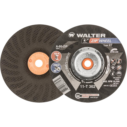 Spin-On Zipcut Right Angle Grinder Reinforced Cut-Off Wheels, 6" x 7/8", 5/8"-11 Arbor, Type 27, Aluminum Oxide, 10200 RPM Duraquip Inc