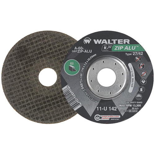 Meule &agrave; tronçonner Zip Alu, 5" x 3/64", Arbre de 7/8", Type 27, Oxyde d'aluminium, 12 200 Tr/min Duraquip Inc