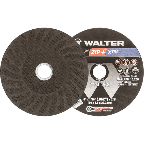 Zip+ Right Angle Grinder Reinforced Cut-Off Wheel, 6" x 1/16", 7/8" Arbor, Type 1, Aluminum Oxide, 10200 RPM Duraquip Inc