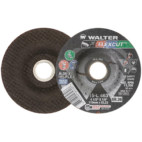 FLEXCUT Grinding Wheel, 4-1/2", 36 Grit, Aluminum Oxide, 7/8", 13300 RPM, Type 29 Duraquip Inc