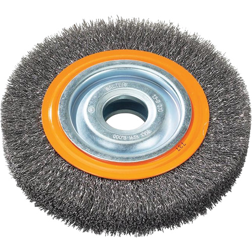 Crimped Wire Bench Wheel Brush, 6" Dia., 0.0118" Fill, 1/2" - 1/4" Arbor Duraquip Inc