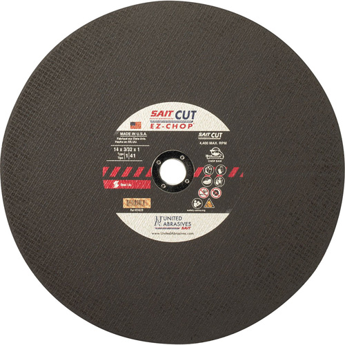 Chop Saw Wheel, 12" x 0.093"/3/32", 1" Arbor, Type 1, Aluminum Oxide, 5100 RPM Duraquip Inc