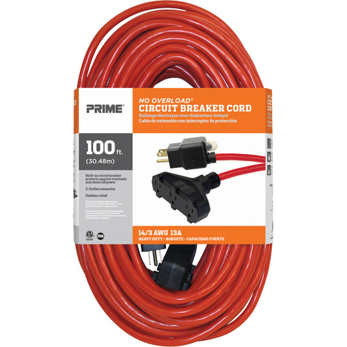 Vinyl Extension Cord, Outdoor, SJTW, 14/3 AWG, 13 A, 3 Outlet(s), 100' Duraquip Inc