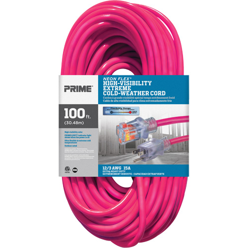 Neon Flex&reg; High Visibility Extension Cord, Outdoor, SJTW, 12/3 AWG, 15 A, 100' Duraquip Inc