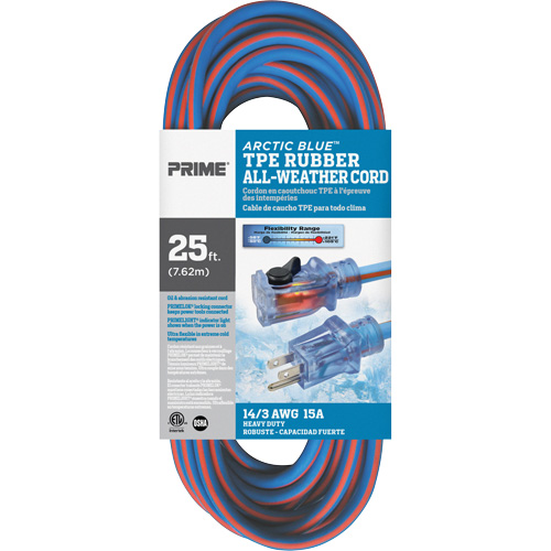 Arctic Blue Extension Cord, All-Weather, SJEOW, 14/3 AWG, 15 A, 25' Duraquip Inc