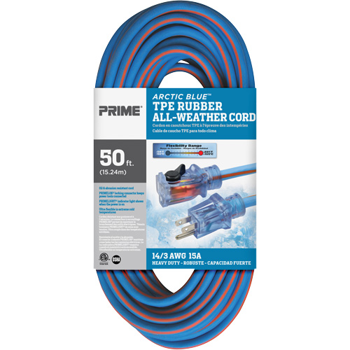 Arctic Blue Extension Cord, All-Weather, SJEOW, 14/3 AWG, 15 A, 50' Duraquip Inc