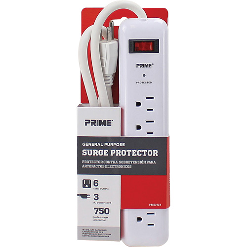 Protecteurs de surtension, 6 Prises, 750 J, 1875, Cordon 3' Duraquip Inc