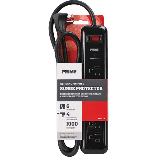 Protecteurs de surtension, 6 Prises, 1000 J, 1875, Cordon 4' Duraquip Inc