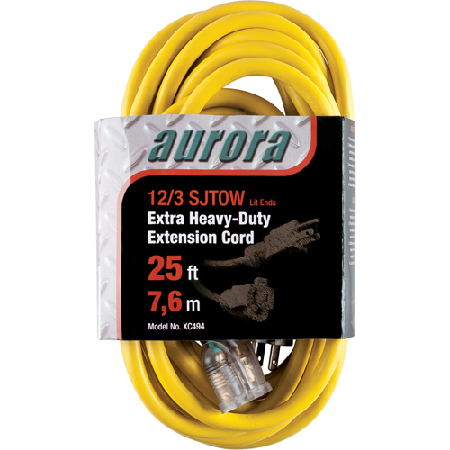 Vinyl Extension Cord with Light Indicator, Outdoor, SJTOW, 12/3 AWG, 15 A, 25' Duraquip Inc