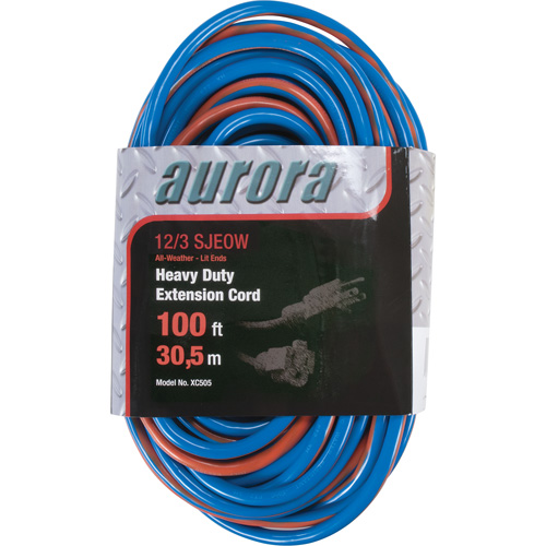 TPE-Rubber Extension Cord With Light Indicator, All-Weather, SJEOW, 12/3 AWG, 15 A, 100' Duraquip Inc