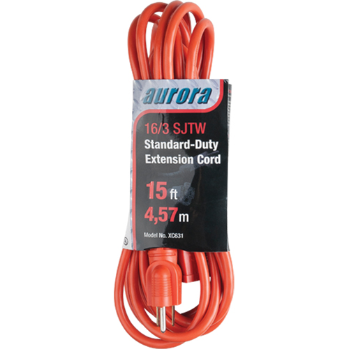 Extension Cord, Indoor/Outdoor, SJTW, 16/3 AWG, 13 A, 15' Duraquip Inc