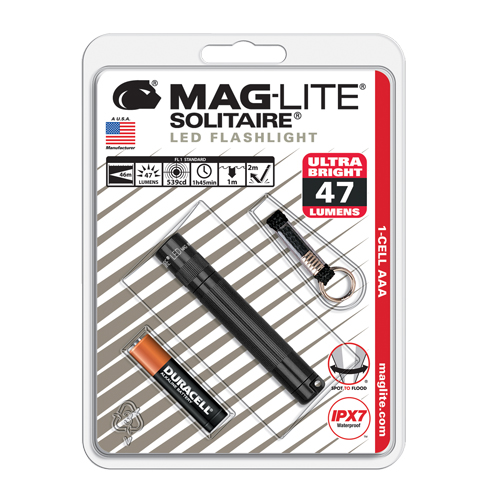 Solitaire&reg; Flashlights, LED, 47 Lumens, AAA Batteries Duraquip Inc