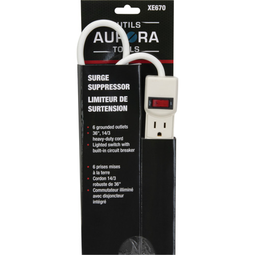 Surge Suppressor, 6 Outlets, 200 J, 1875 W, 3' Cord Duraquip Inc